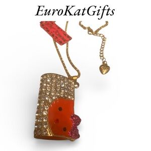 NEW Betsey Johnson Orange and Pink Hello Kitty Cat Pendant 18”-24”gold chain NWT